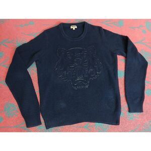Kenzo paris womens small blue sweater cotton crewneck cooling cotton